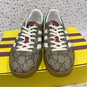 Gucci x Adidas Sneakers with Monogram and Green Accents